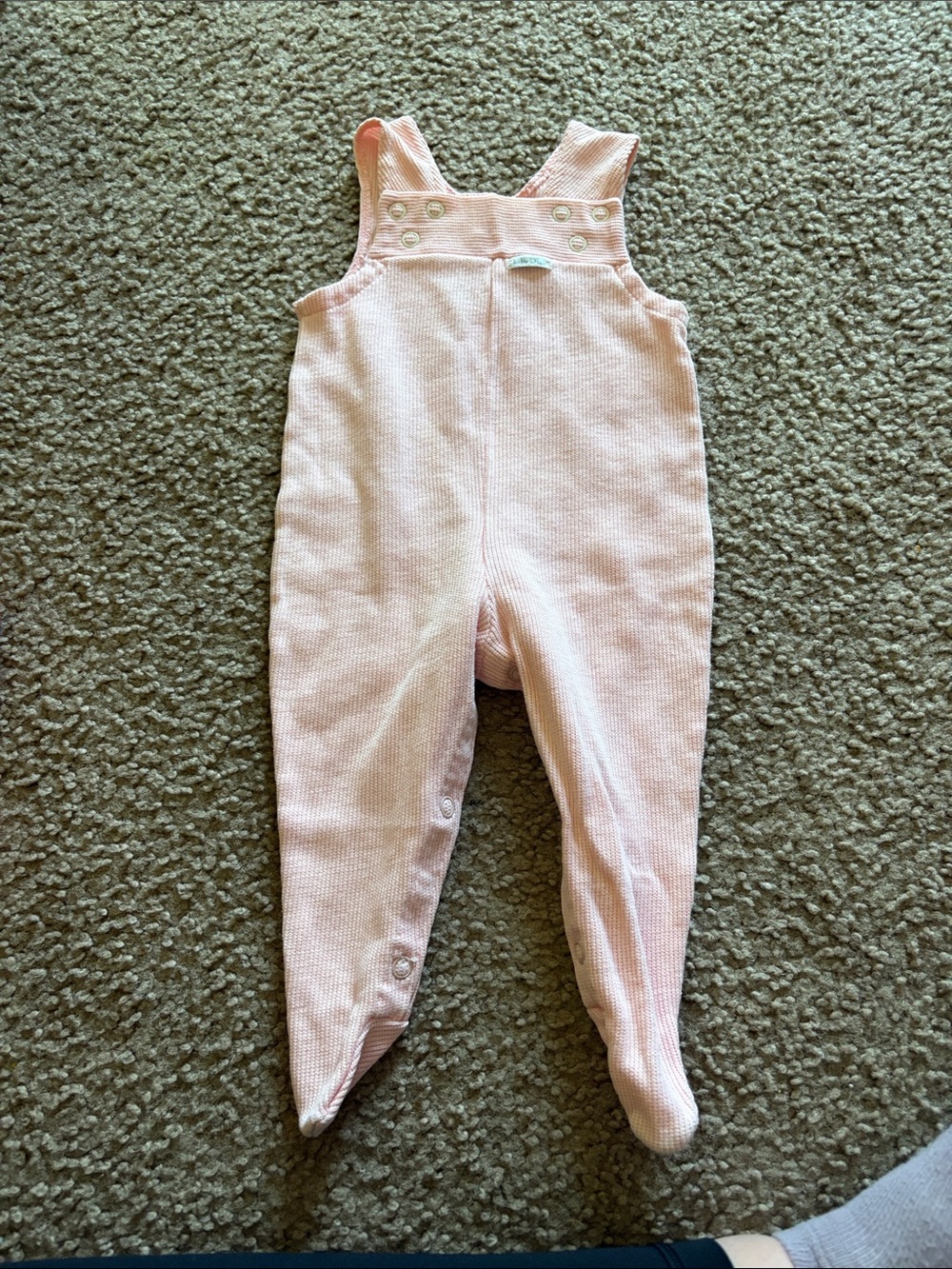 B62 Vintage Baby Dior Lt Pink Waffle Material Footed Overalls, 3 months
